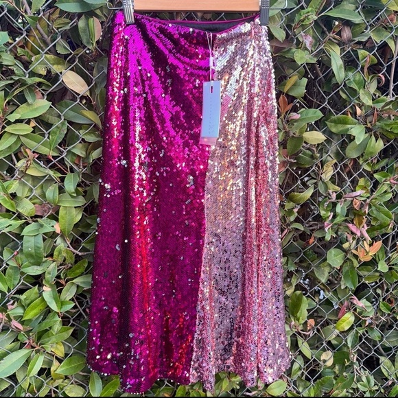 Pink Anthropologie NWT Fully Sequined Color block Skirt Endless Rose NEW XS Prom - Picture 10 of 12